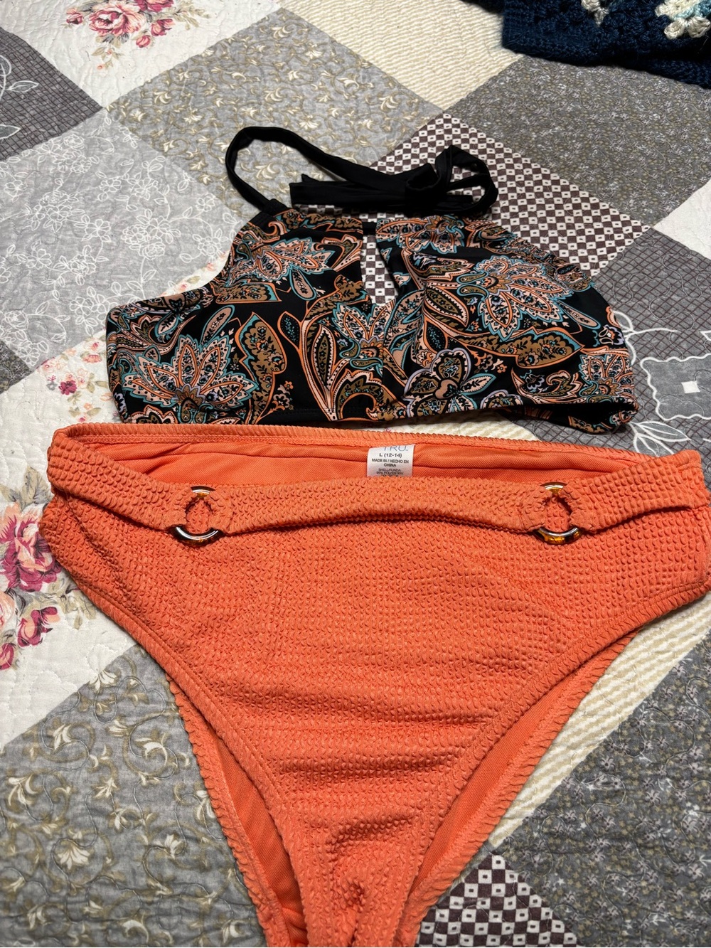 Paisley Black & Coral Bikini Set